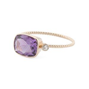 HIRAJULE Gold/Purple Amethyst Made In India 14kt Gold Amethyst Bezel Set Ring